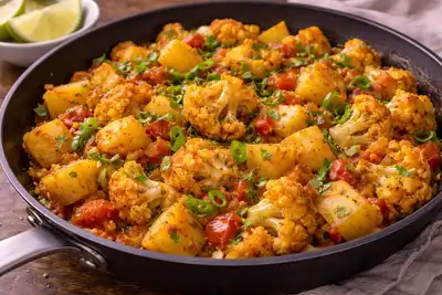 Классическое индийское овощное блюдо из картофеля и цветной капусты с ароматными специями.