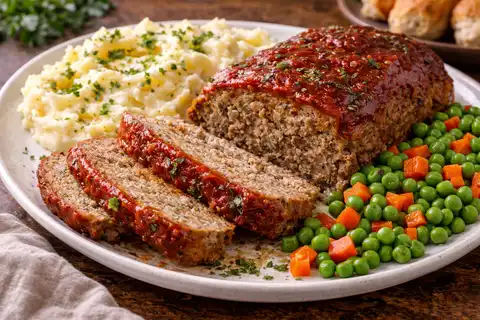 Сочный американский мясной хлеб из говядины с томатной глазурью.