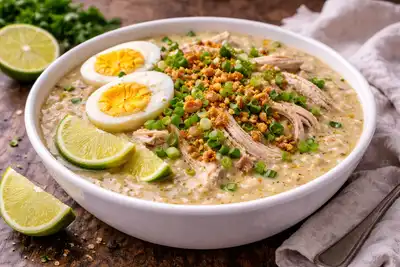 Согревающий куриный суп с рисом, имбирём и чесноком.