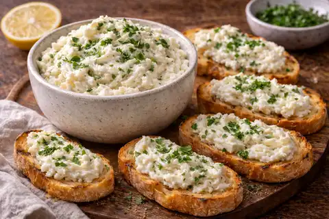 Венецианская рыбная закуска из взбитой трески с оливковым маслом, чесноком и мягкой кремовой текстурой.