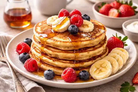 Пышные панкейки с бананом и лёгким ванильным ароматом для быстрого сытного завтрака.