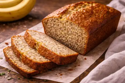 Мягкий банановый хлеб с насыщенным ароматом спелых бананов и нежным сливочным мякишем.