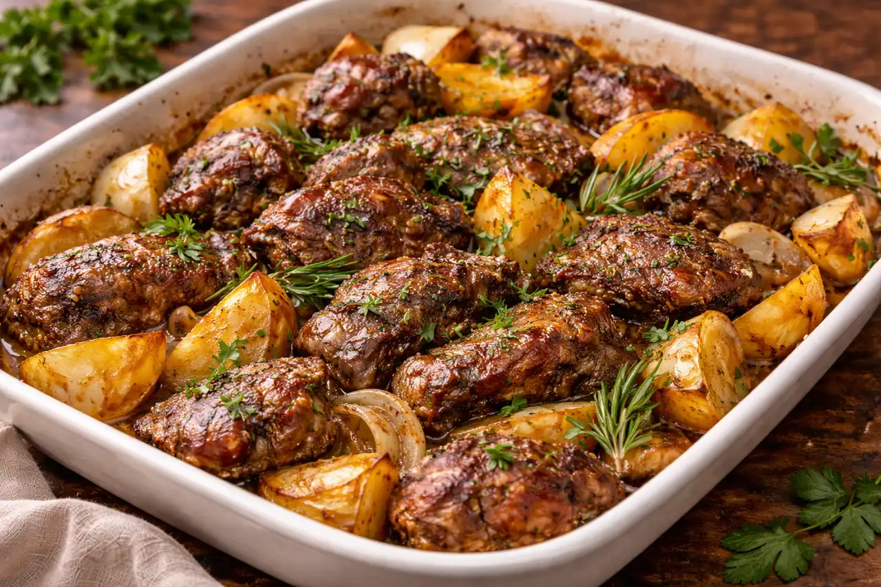 Нежная баранина, запечённая с лимоном, чесноком и орегано до распадающихся волокон.