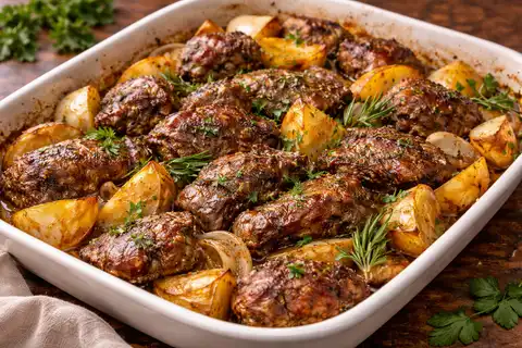 Нежная баранина, запечённая с лимоном, чесноком и орегано до распадающихся волокон.