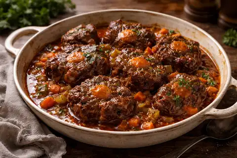 Традиционное андалузское рагу из бычьих хвостов, медленно томлённых в вине и овощах.