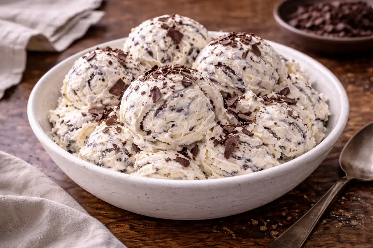 Классическое итальянское джелато с ванильной основой и тонкими хрустящими прожилками шоколада.
