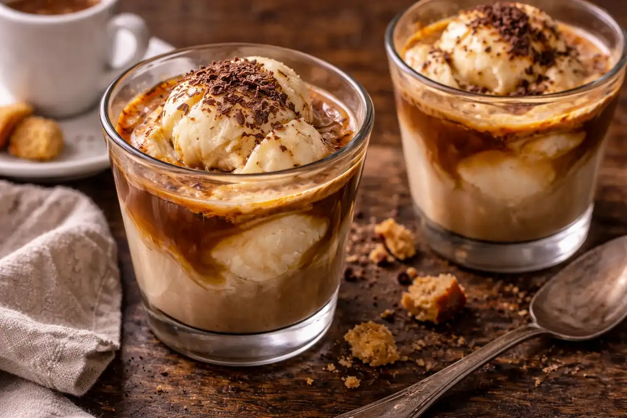 Классический итальянский десерт, где горячий эспрессо подают поверх холодного ванильного джелато.