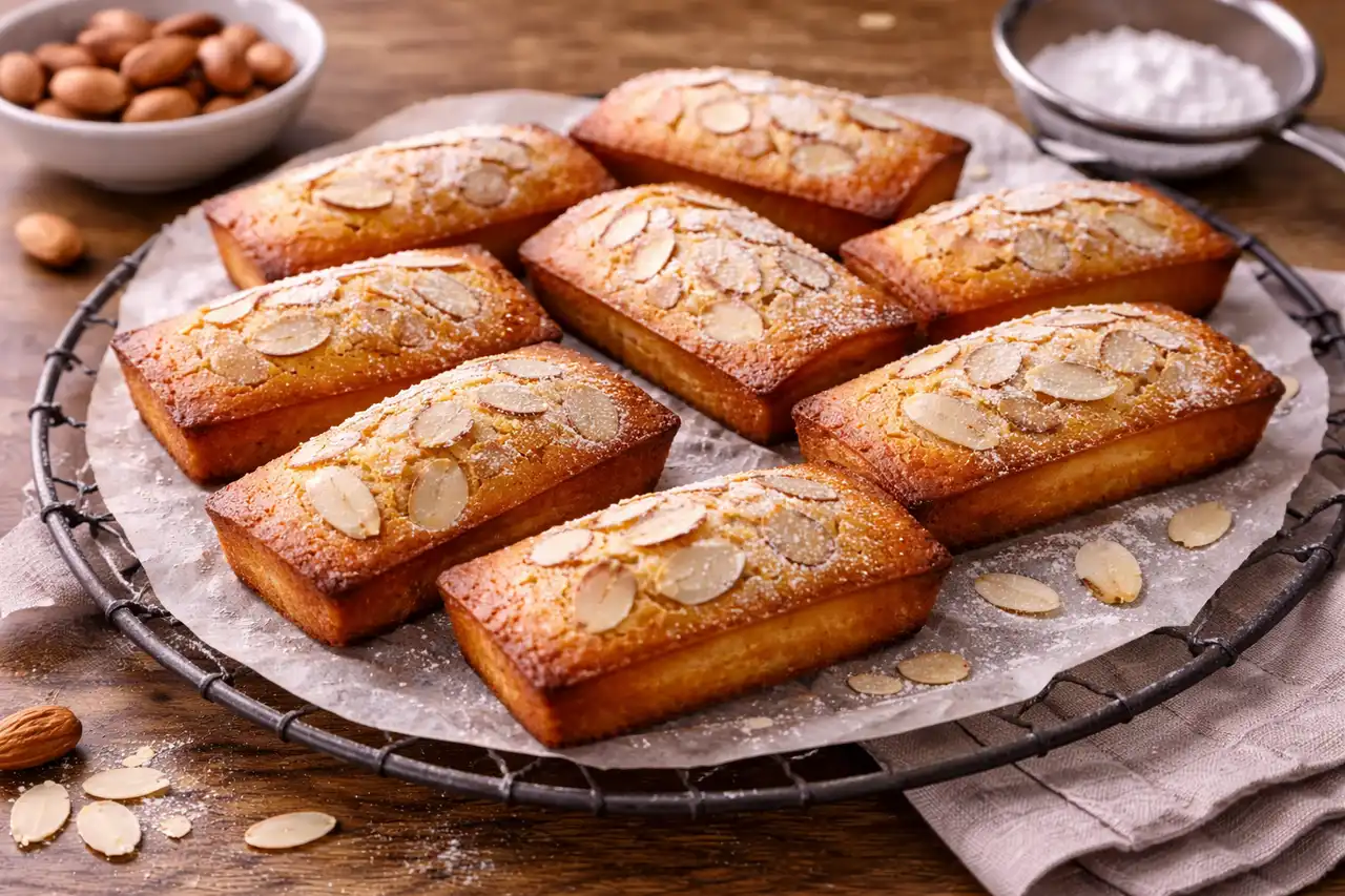 Небольшие французские кексы с миндальной мукой, ореховым ароматом и золотистой корочкой.