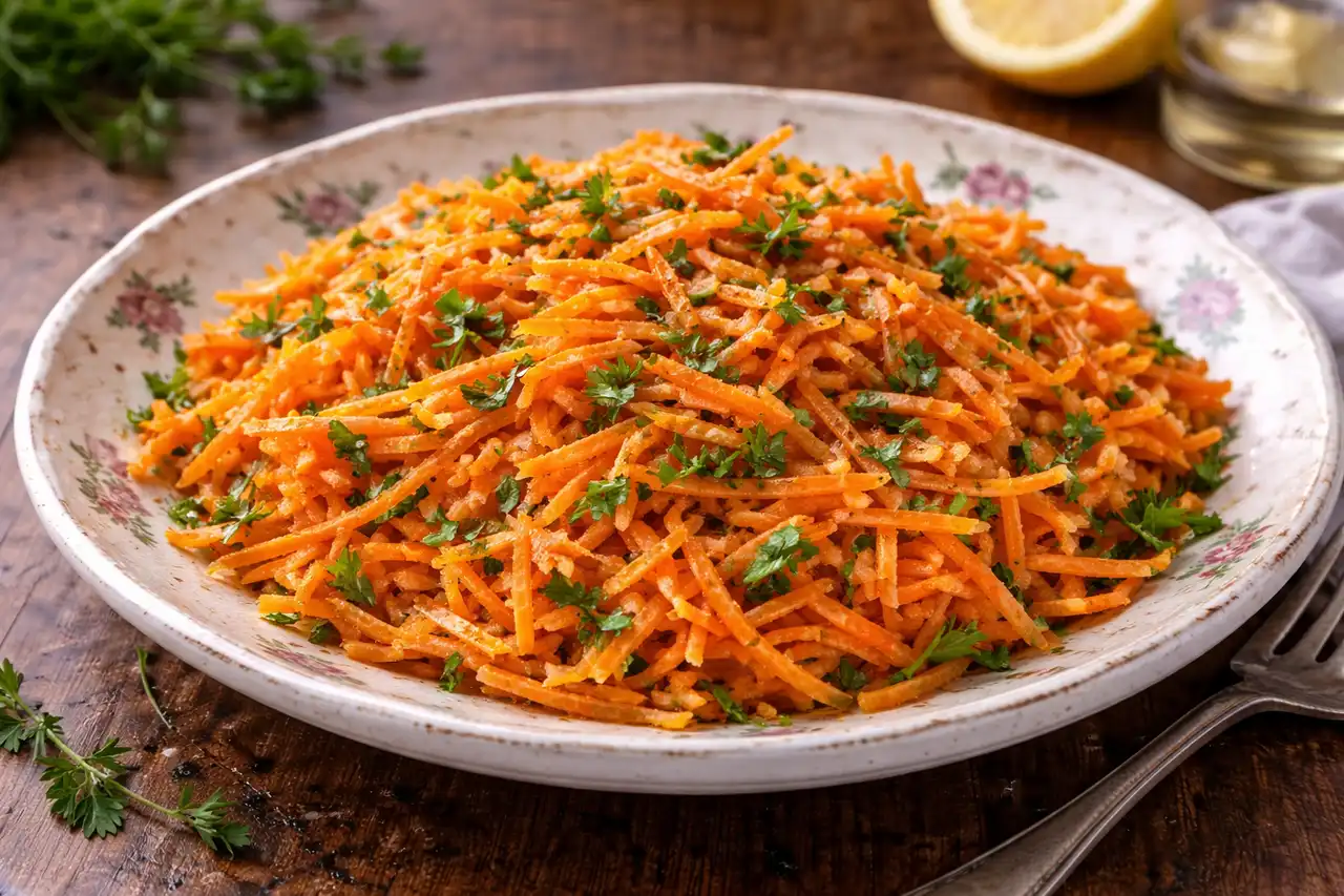 Лёгкий морковный салат с дижонской заправкой и свежей петрушкой.