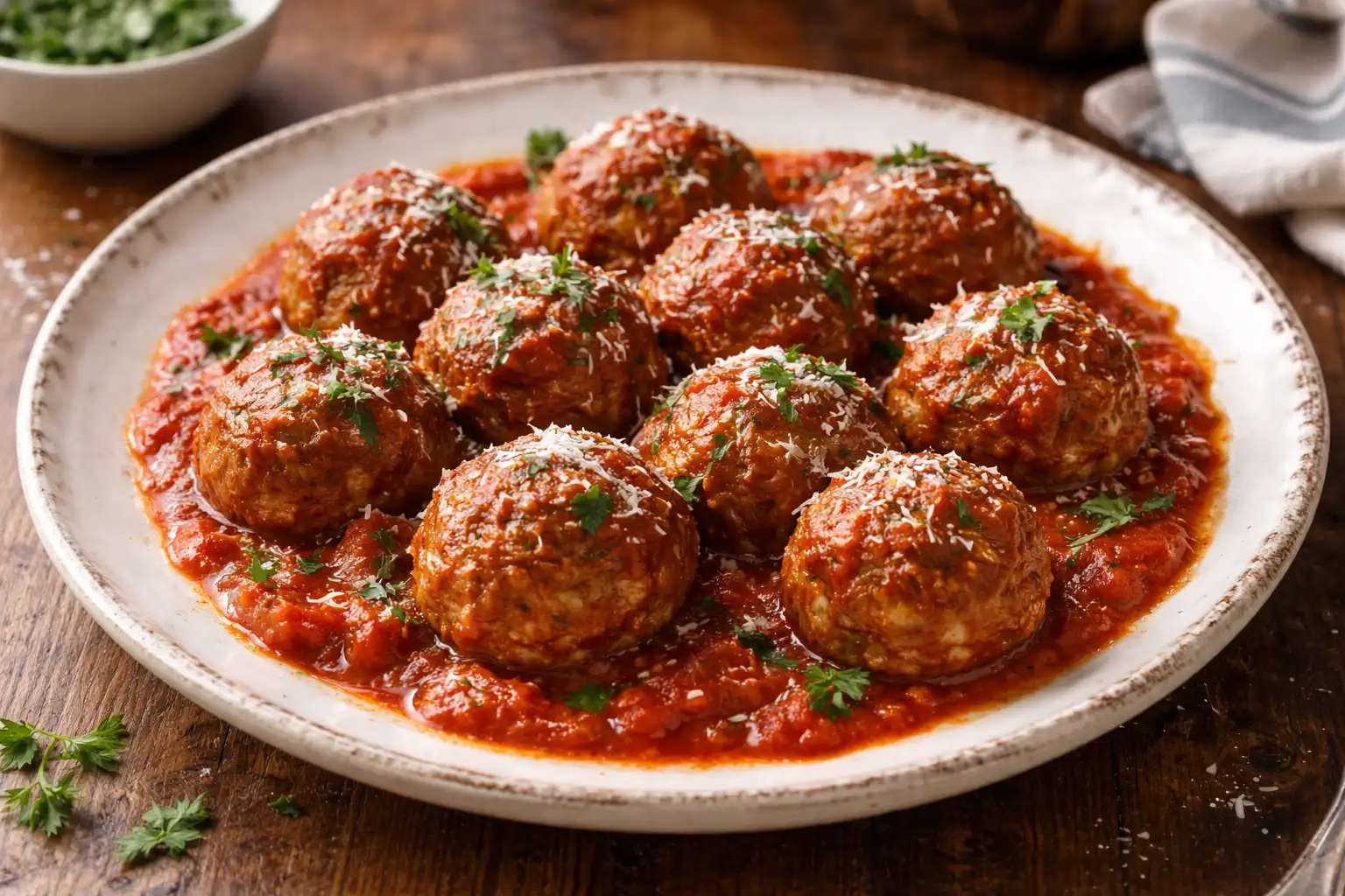 Сочные итальянские фрикадельки из говядины в насыщенном томатном соусе с травами.