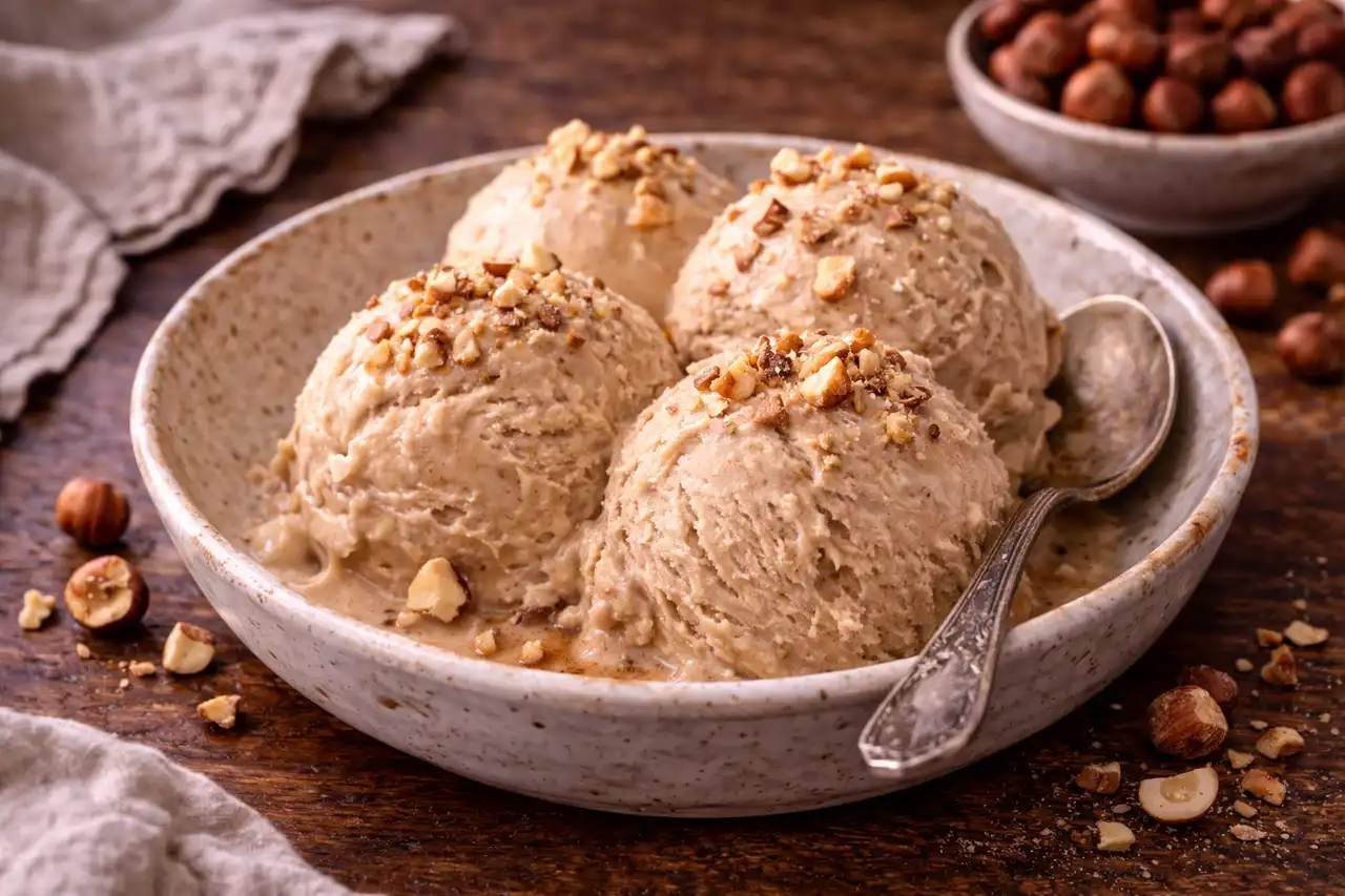 Насыщенное итальянское джелато с обжаренным фундуком и плотной шелковистой текстурой.
