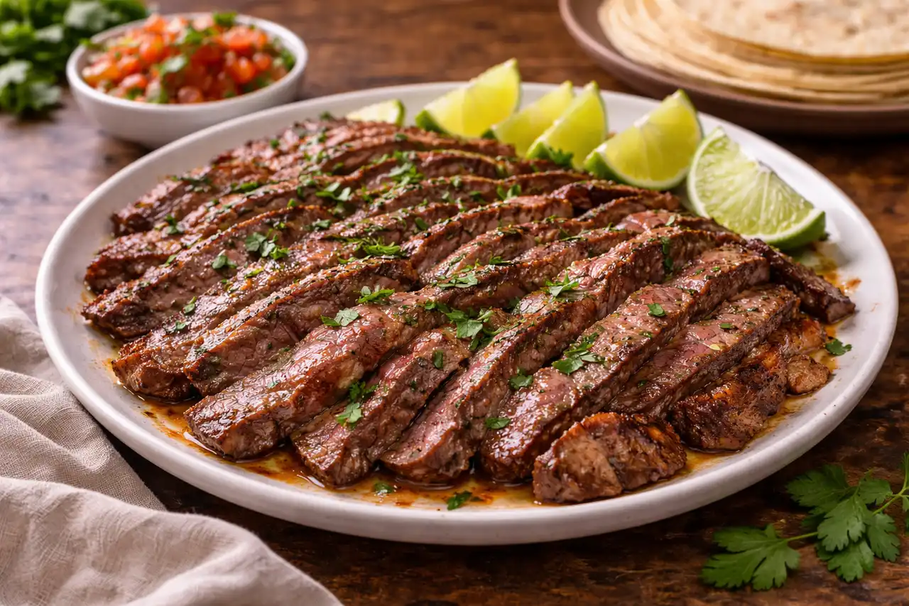 Сочная говядина в цитрусовом маринаде, обжаренная на сильном огне по-мексикански.