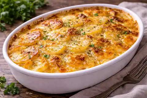 Классическая французская картофельная запеканка в сливочно-чесночной заливке.