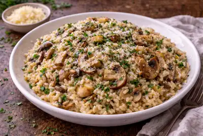 Нежный грибной ризотто без постоянного помешивания, приготовленный в медленноварке.