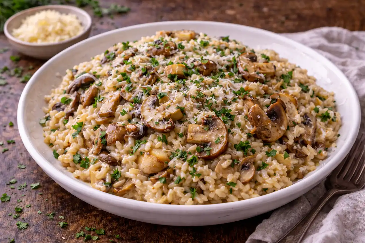 Нежный грибной ризотто без постоянного помешивания, приготовленный в медленноварке.