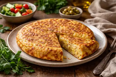 Классический испанский омлет с картофелем и луком, подаваемый тёплым или холодным.