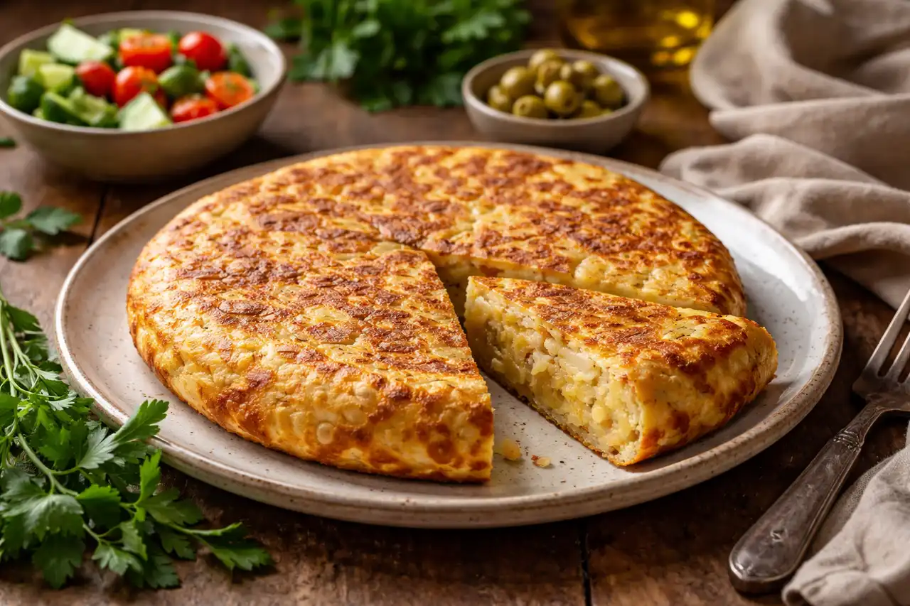 Классический испанский омлет с картофелем и луком, подаваемый тёплым или холодным.