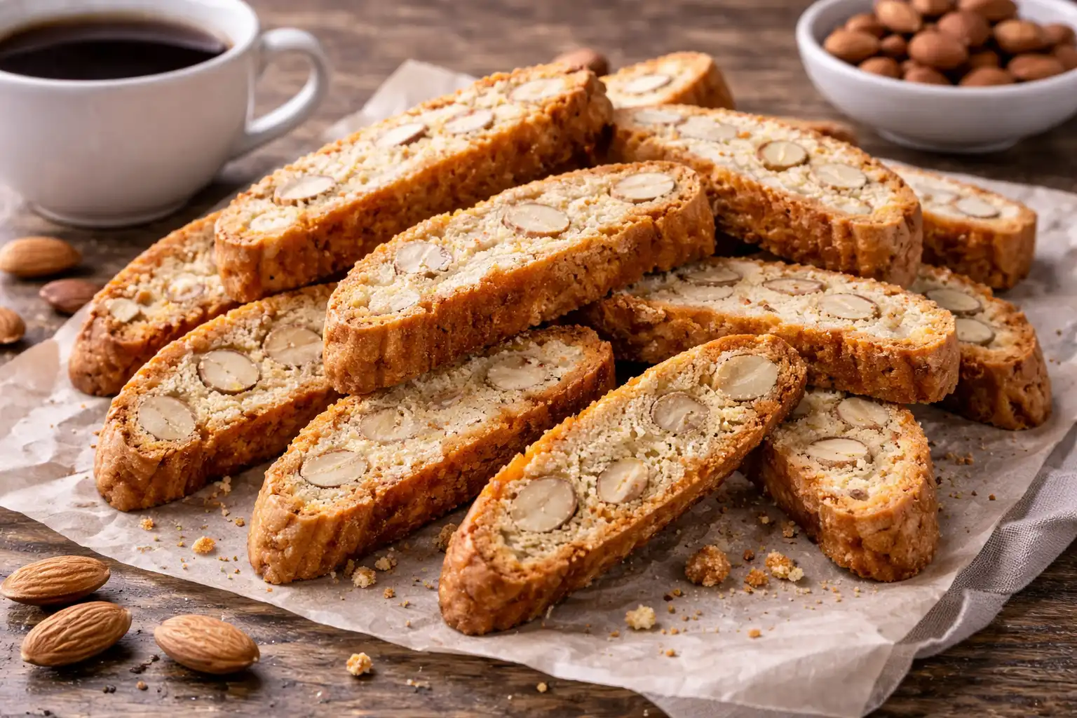 Хрустящее итальянское печенье бискотти с миндалём для кофе и чая.