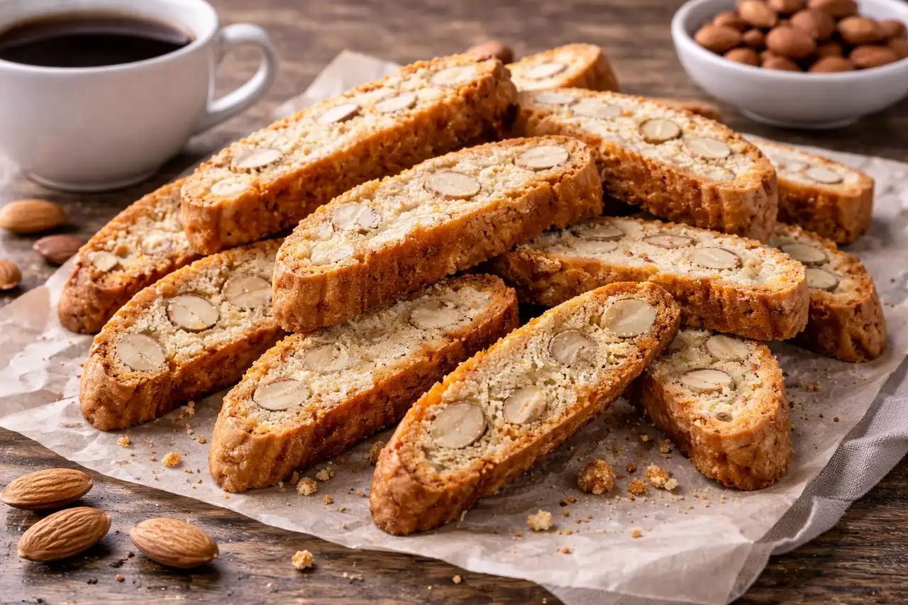 Хрустящее итальянское печенье бискотти с миндалём для кофе и чая.