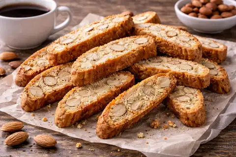 Хрустящее итальянское печенье бискотти с миндалём для кофе и чая.
