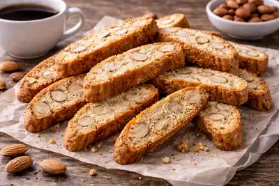 Хрустящее итальянское печенье бискотти с миндалём для кофе и чая.