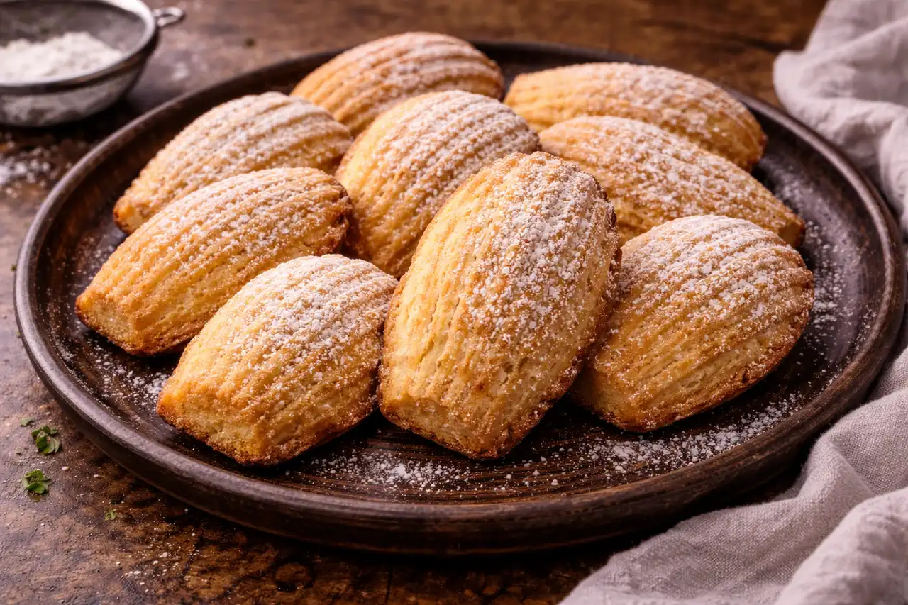 Нежные французские мадлен с маслянистым вкусом, лимонной ноткой и тонкой золотистой корочкой.