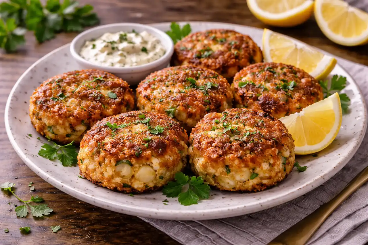 Нежные американские крабовые котлетки с хрустящей корочкой и лимонным акцентом.
