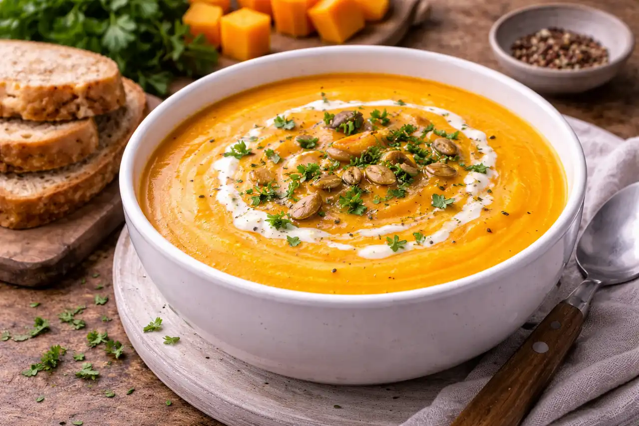 Нежный тыквенный крем-суп с мягкой сладостью и пряным ароматом.