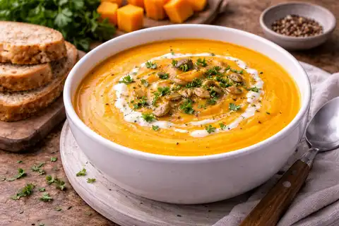 Нежный тыквенный крем-суп с мягкой сладостью и пряным ароматом.