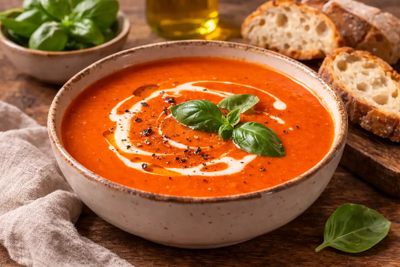 Бархатистый овощной суп с насыщенным вкусом запечённого перца и томатов.