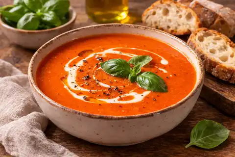 Бархатистый овощной суп с насыщенным вкусом запечённого перца и томатов.