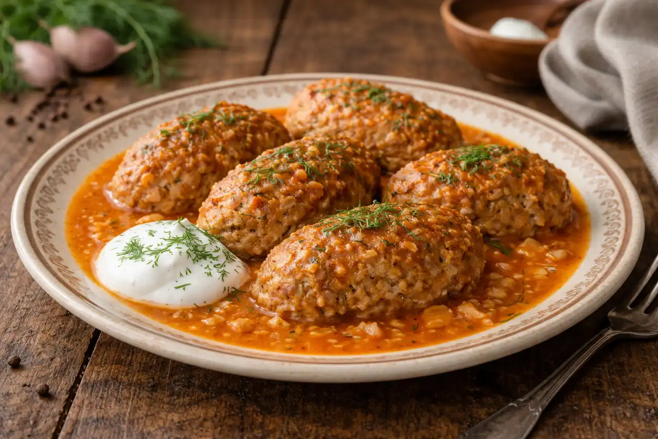 Сытные ленивые голубцы из фарша, риса и капусты, тушённые в нежном томатно-сметанном соусе.