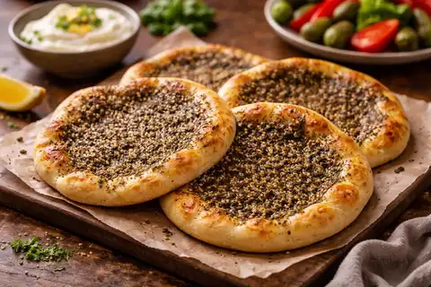 Ароматные ближневосточные лепёшки на дрожжевом тесте с оливковым маслом и смесью заатар.