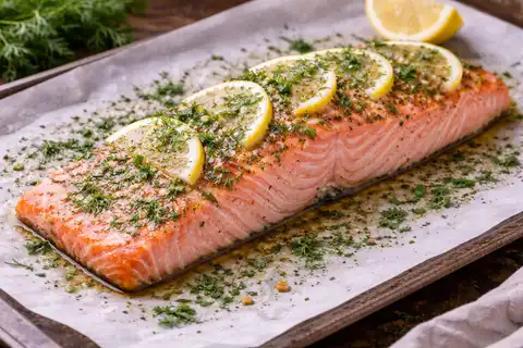 Нежный лосось медленного запекания с минимальными специями и яркой лимонной свежестью.
