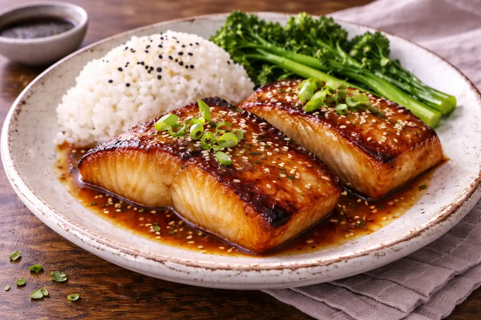 Нежная рыба в сладко-солёном мисо-маринаде с карамелизированной глазурью.