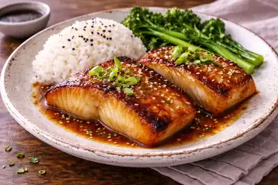 Нежная рыба в сладко-солёном мисо-маринаде с карамелизированной глазурью.