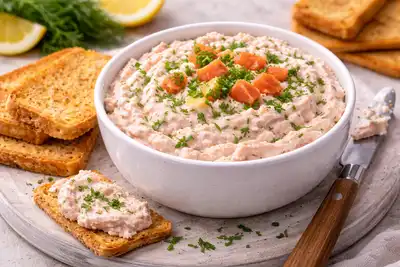 Нежный рыбный паштет с копчёным лососем, лимоном и сливочным сыром.