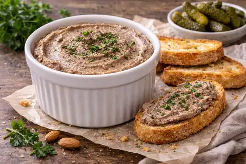 Нежный французский паштет из куриной печени со сливочным вкусом и лёгкой пряностью.