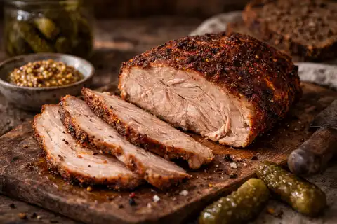 Ароматная пастрома из индейки в пряной корочке с копчёно-перечным профилем и сочной текстурой.
