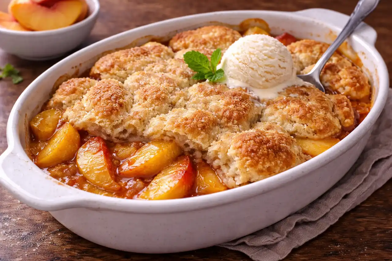 Классический американский десерт с сочной персиковой начинкой и золотистой мягкой корочкой.