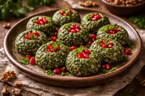 Традиционная грузинская закуска из шпината, грецких орехов, чеснока и пряных трав.