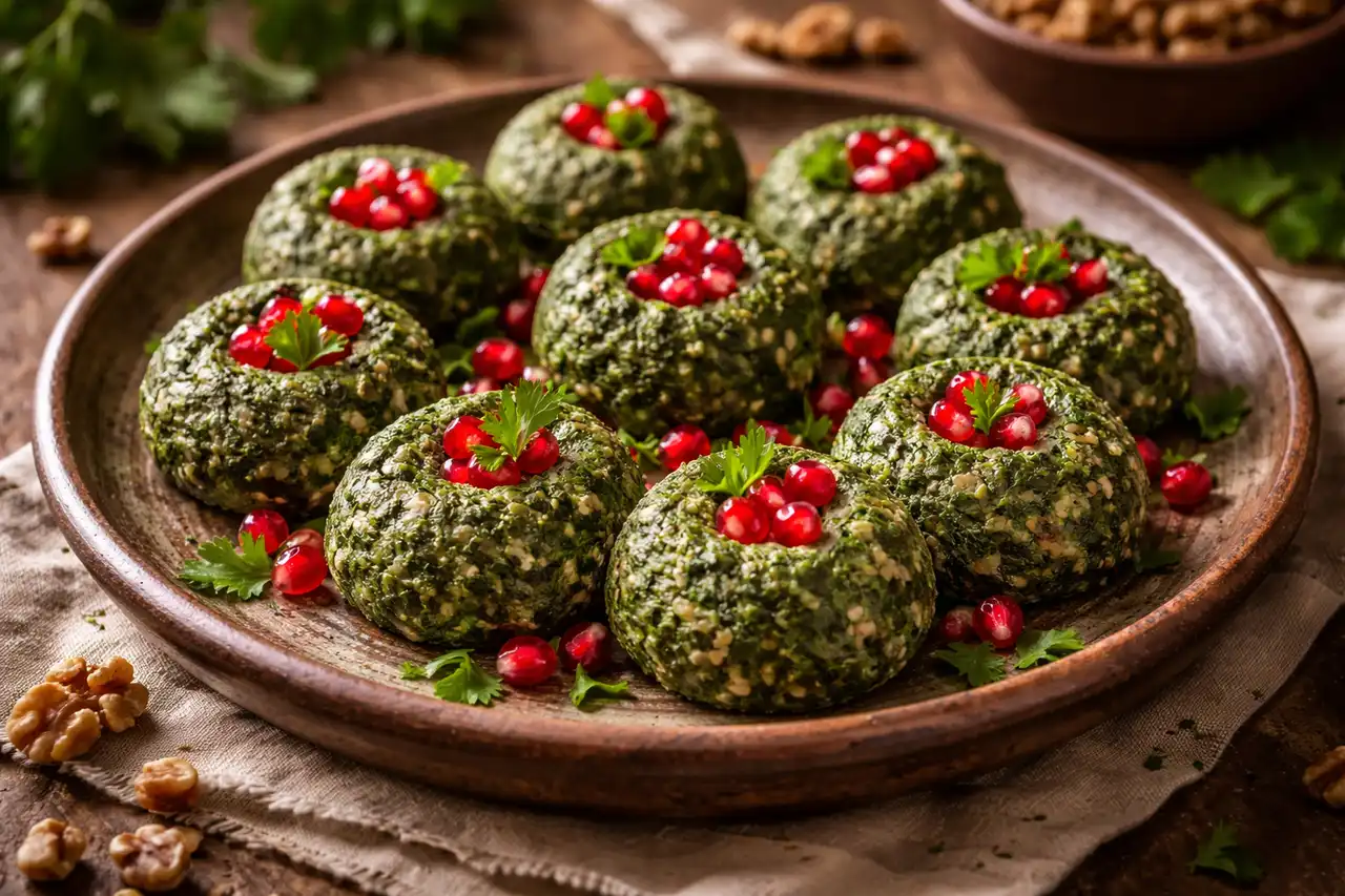 Традиционная грузинская закуска из шпината, грецких орехов, чеснока и пряных трав.