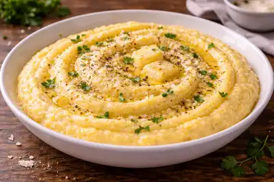 Кремовая итальянская полента с насыщенным сливочно-сырным вкусом и шелковистой текстурой.