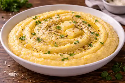 Кремовая итальянская полента с насыщенным сливочно-сырным вкусом и шелковистой текстурой.