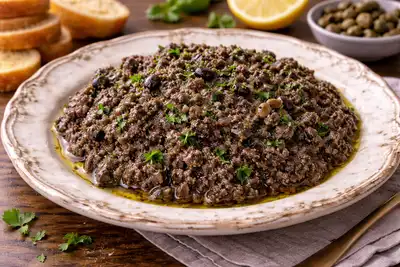 Французская закуска из оливок, каперсов и анчоусов с ярким солоновато-пряным вкусом.