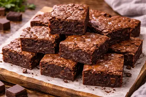 Плотные и влажные американские брауни с насыщенным шоколадным вкусом и тонкой хрустящей корочкой.