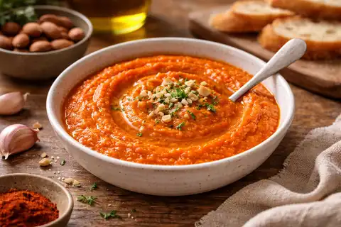 Испанский соус из запечённого перца, томатов и миндаля с ярким ореховым вкусом.