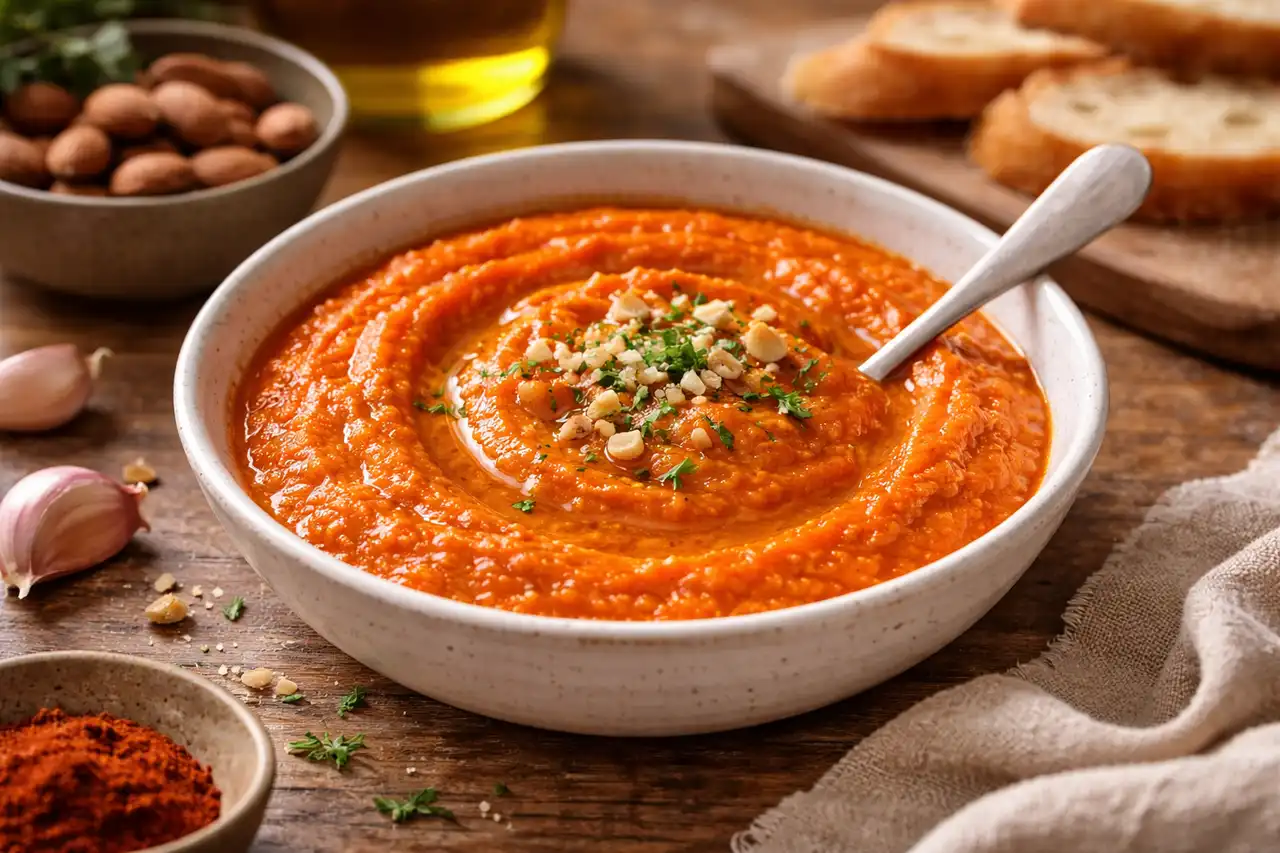 Испанский соус из запечённого перца, томатов и миндаля с ярким ореховым вкусом.