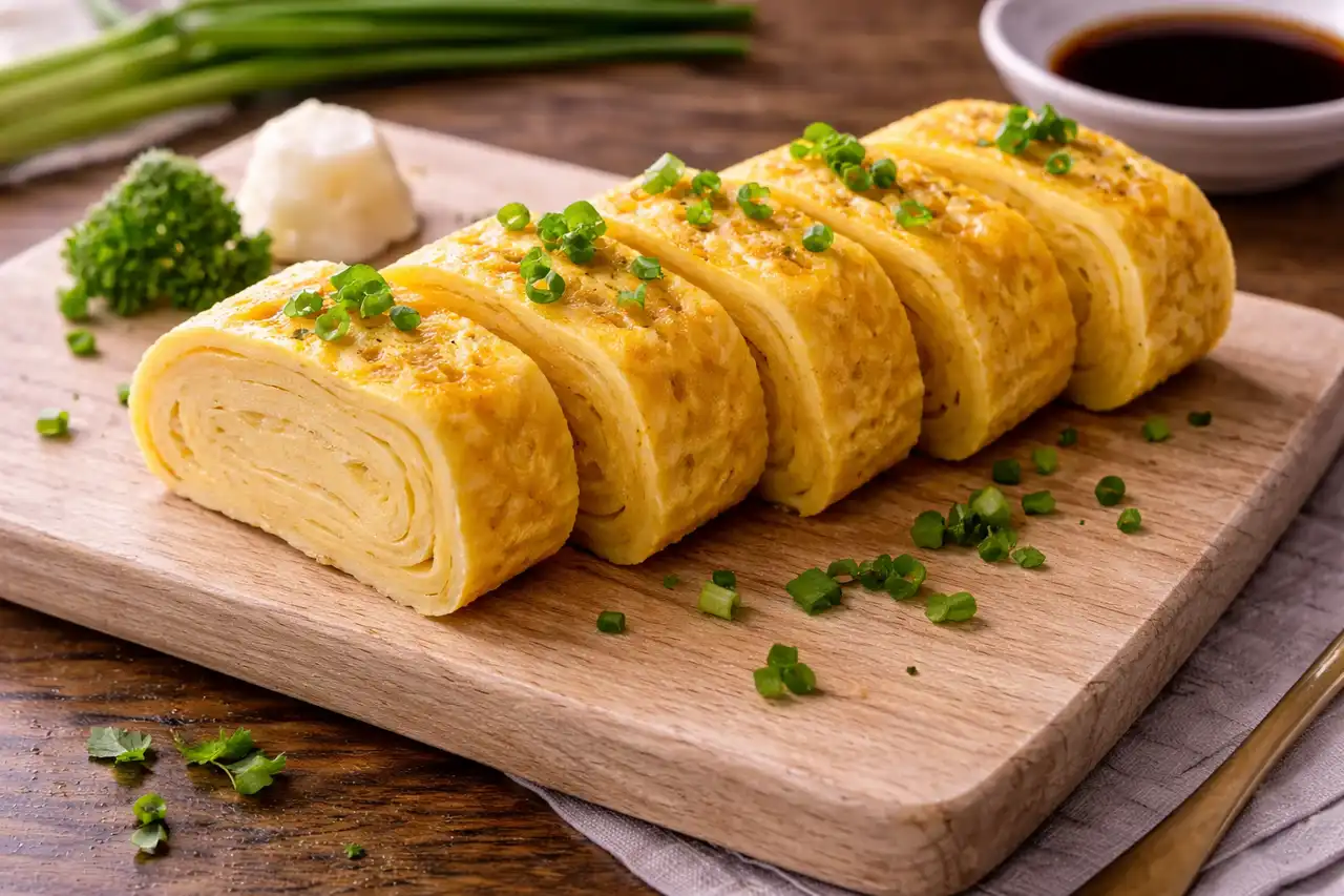 Японский слоёный омлет с нежной текстурой и сбалансированным сладко-солёным вкусом.