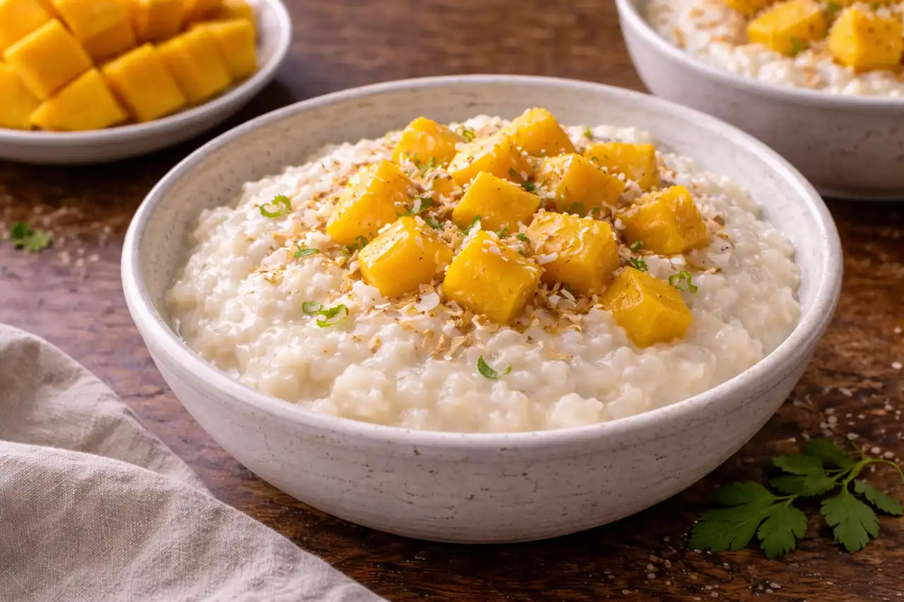 Нежная рисовая каша на кокосовом молоке с ванилью, лаймом и мягкой тропической сладостью.